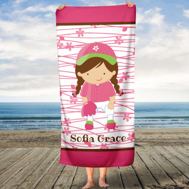 Pink Softball Girls Kids Personalized Bath Towel (Creator Uploaded)
