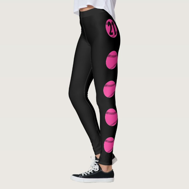 Pink Softball Player Custom Jersey Number Sports Leggings (Left)