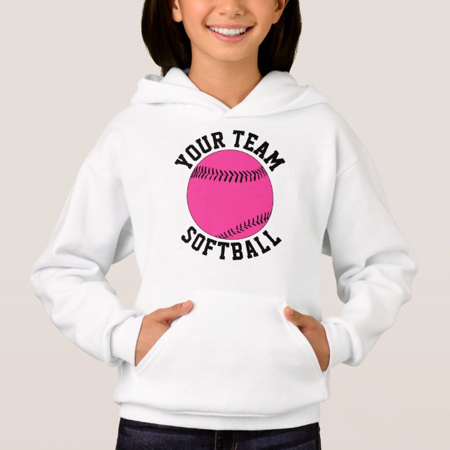 Pink Softball Softball Team, Player Name & Number Hoodie (Front)