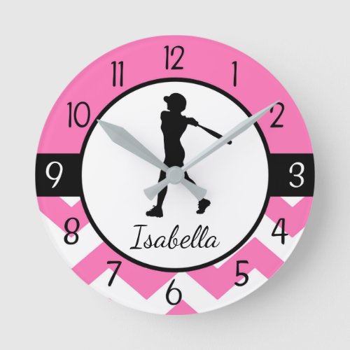 Pink Softball Wall Clock