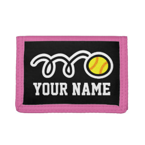 Pink softball wallet for girl | Sporty kids design