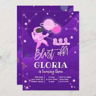 Pink Solar Space Galaxy Birthday Invitation