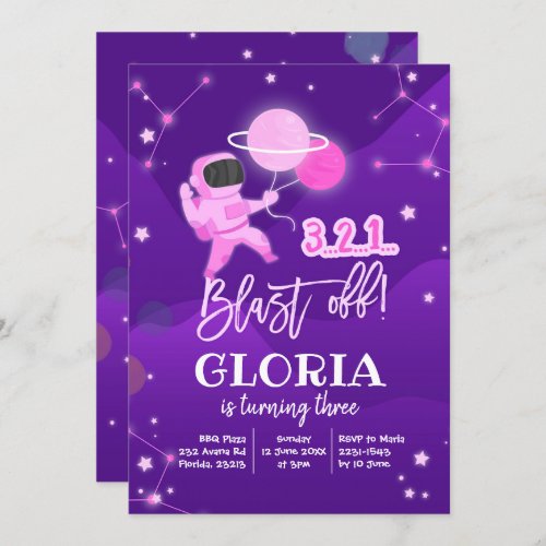 Pink Solar Space Galaxy Birthday Invitation