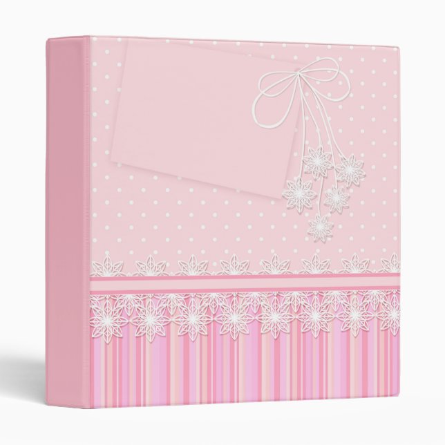 Pink, solid and striped, for girl . 3 ring binder (Front/Spine)