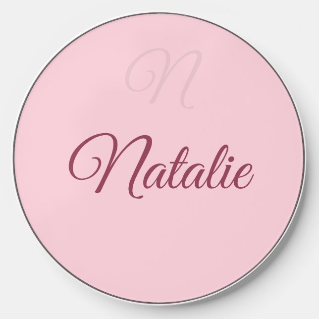 pink solid color monogrammed Wireless Charger (Front)