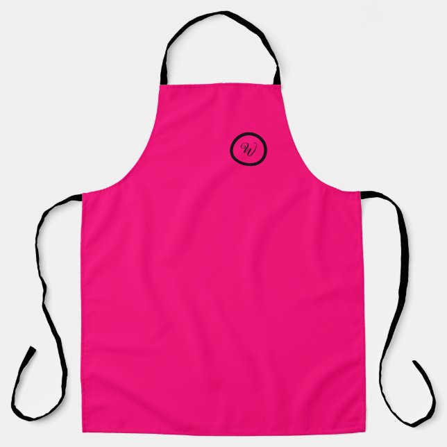 Pink solid color neon monogram modern trendy  apron (Front)