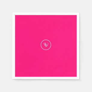 Pink solid color neon monogram modern trendy napkins