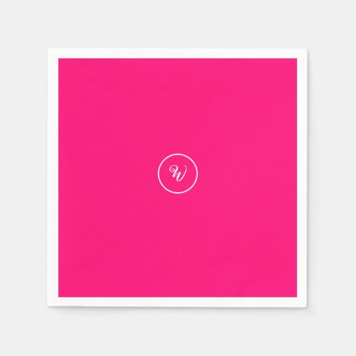 Pink solid color neon monogram modern trendy  napkins