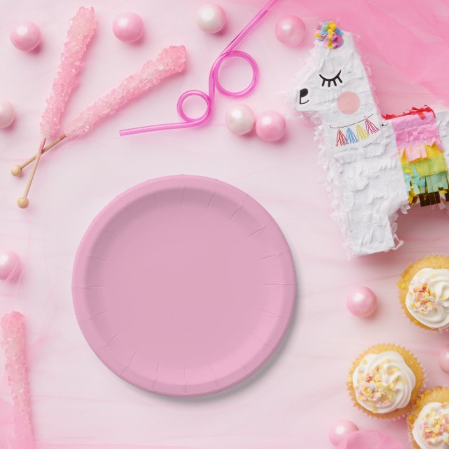 Pink, solid color paper plates (Party)