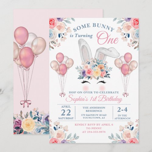 Pink Some Bunny Floral Balloon Girl First Birthday