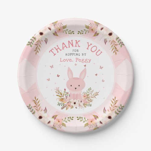 Pink Some Bunny Floral Girl Birthday Paper Plates