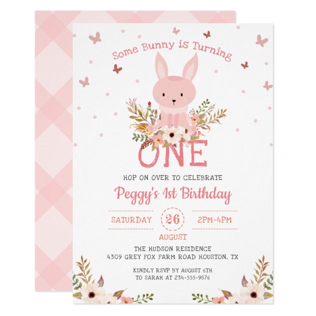 Pink Some Bunny Girl 1st Birthday Invitation