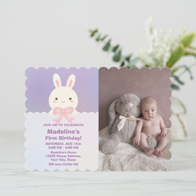 Pink Some Bunny is One Baby's First Birthday Photo Invitation (Standing Front)