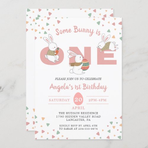 Pink Some Bunny is One Easter First Birthday Invitation