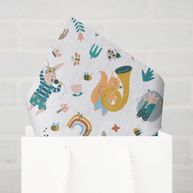 Pink Songbird with Animal Band Tissue Paper (Gift Bag)