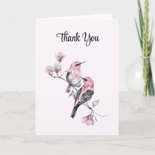 Pink Songbirds on a Tree Branch Letterpress Thank You Card