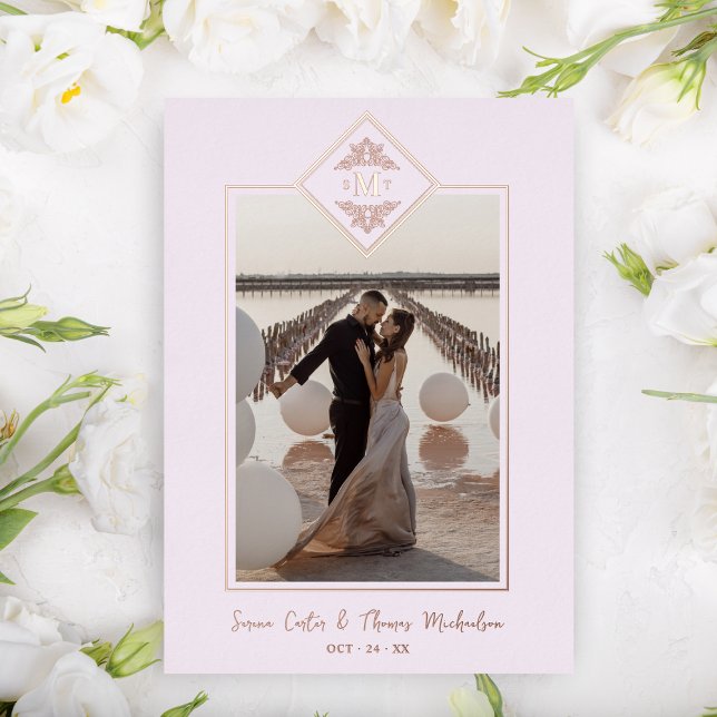 Pink Sophisticate Flourish Chic Rose Gold Initials Foil Invitation (Creator Uploaded)