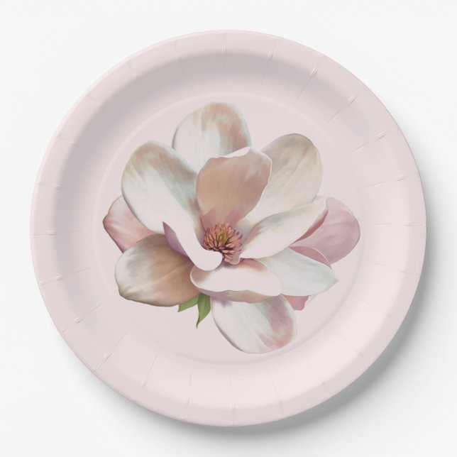 Pink Southern magnolia Paper Plates (Front)