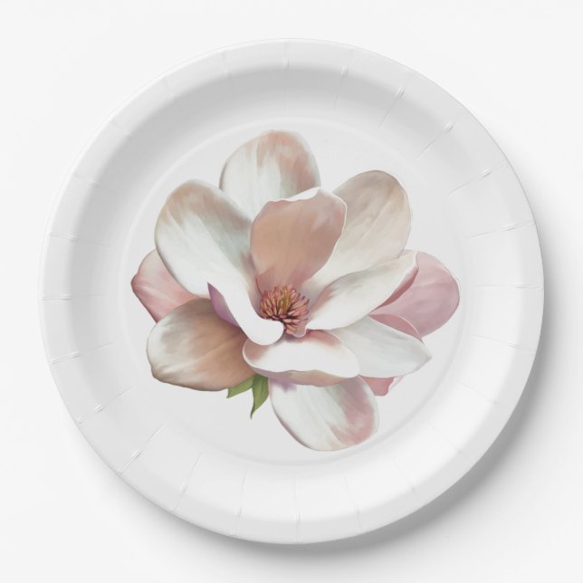 Pink Southern magnolia Paper Plates (Front)