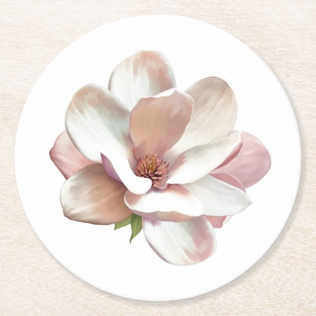 Pink Southern magnolia Round Paper Coaster (Front)