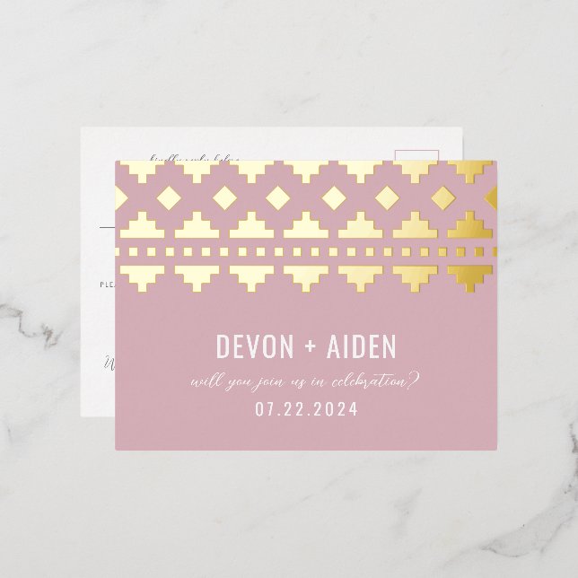 Pink Southwest Gleam Wedding Reply Foil Invitation Postcard (Front/Back)