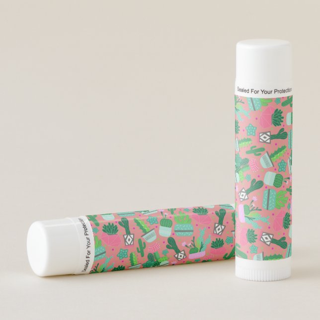 Pink Southwestern Cactus Pattern Sweet 16 Party Lip Balm (Front)
