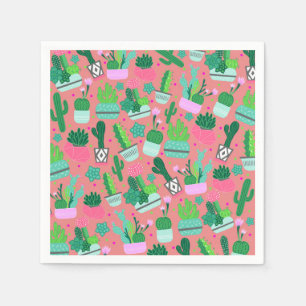 Pink Southwestern Cactus Pattern Sweet 16 Party Napkins