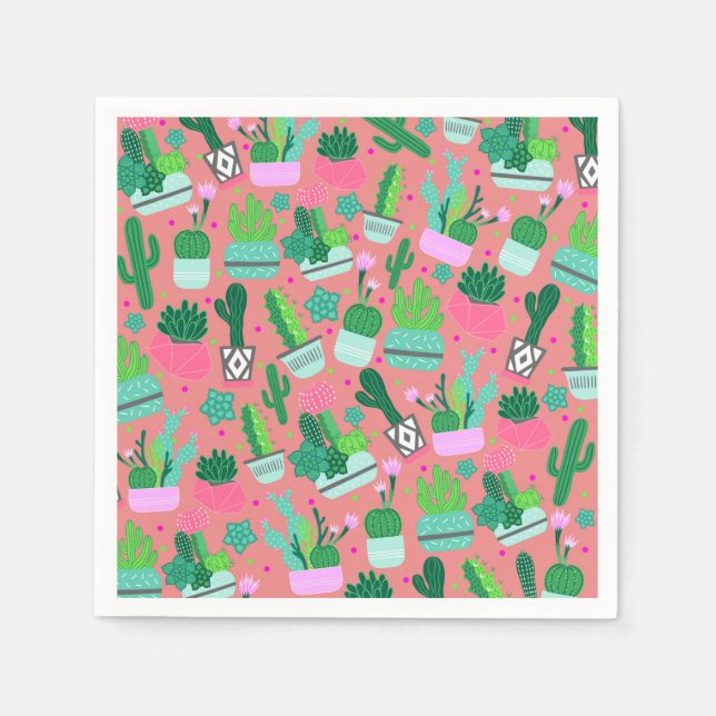 Pink Southwestern Cactus Pattern Sweet 16 Party Napkins (Front)