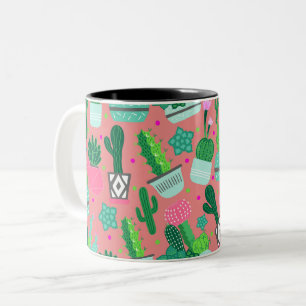 Pink Southwestern Cactus Pattern Two-Tone Coffee Mug
