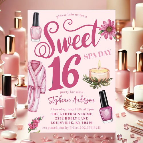 Pink Spa Day Sweet 16 Invitation