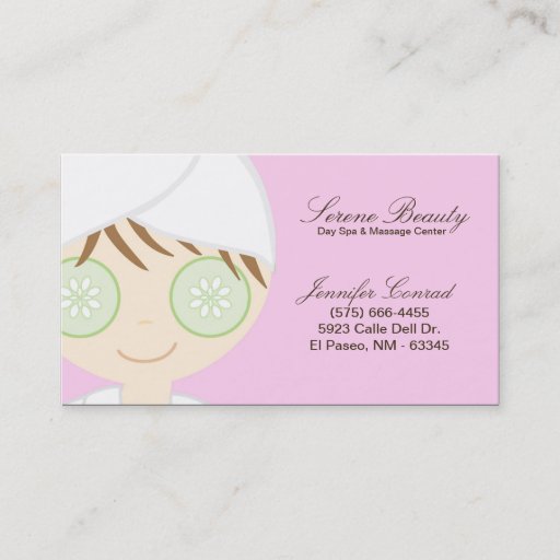 Customizable Pink Spa Girl Cucumber Spa Massage Business Card