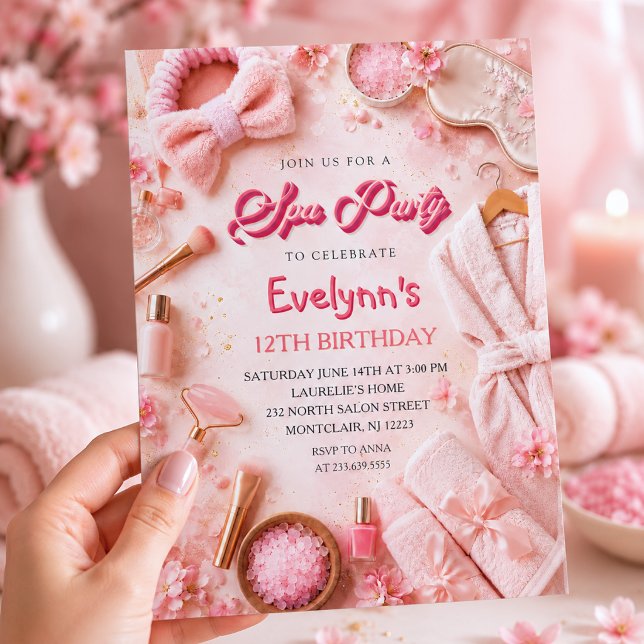 Pink Spa Party Birthday Invitation for Girls (Creator Uploaded)