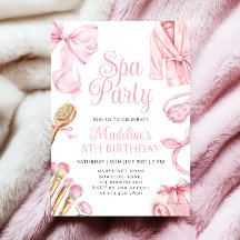 Pink Spa Party Girl 8th Birthday Invitation