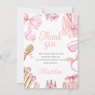 Pink Spa Party Girl Birthday Thank You Card