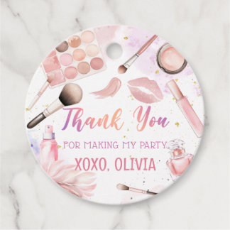Pink Spa Party Glitz Glam Makeup Birthday Sticker Favor Tags