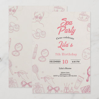 Pink Spa Party Invitation for Girl's 7th Birthday
