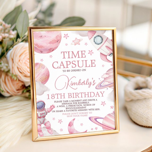 Pink Space 1st Birthday Time Capsule Sign (Creator Uploaded)
