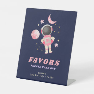 Pink Space Astronaut Birthday Favors Sign