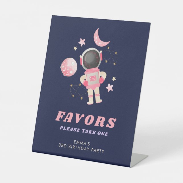 Pink Space Astronaut Birthday Favors Sign (Front)