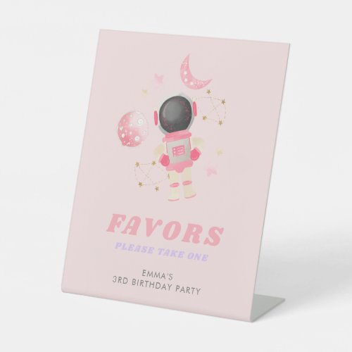 Pink Space Astronaut Birthday Favors Sign