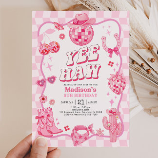 Pink Space Birthday Cowgirl Disco Rodeo Invitation