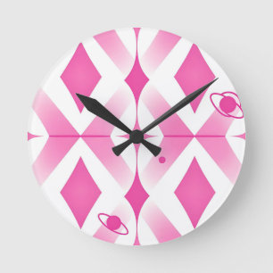 Pink Space Geometric Pattern Round Clock