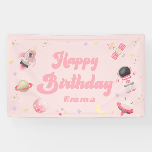 Pink Space Happy Birthday  Banner