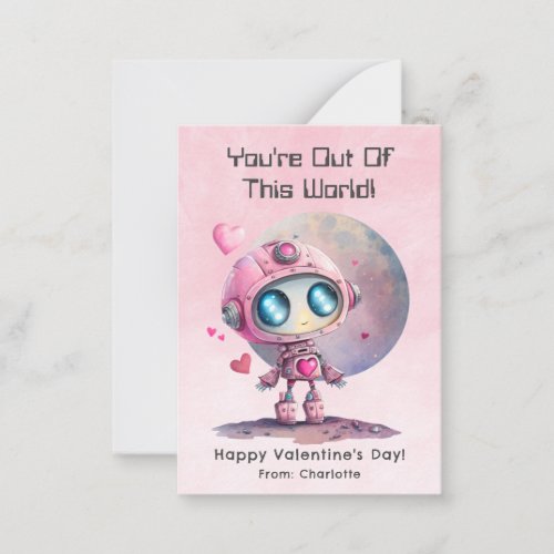 Pink Space Robot Budget Classroom Valentines Day Note Card