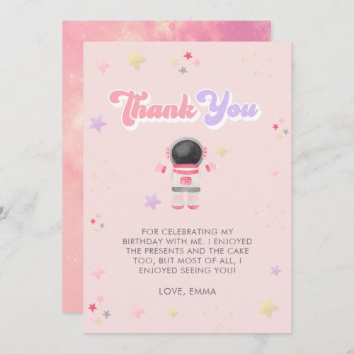 Pink Space Stars Astronaut Birthday Thank You Card