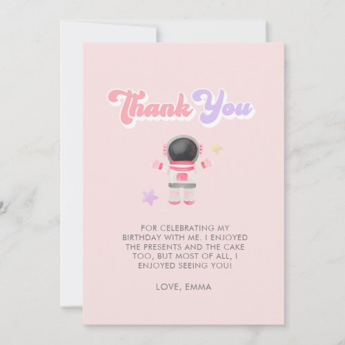 Pink Space Stars Astronaut Birthday  Thank You Card