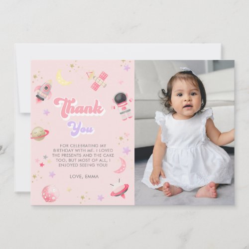 Pink Space Stars Astronaut Birthday  Thank You Card