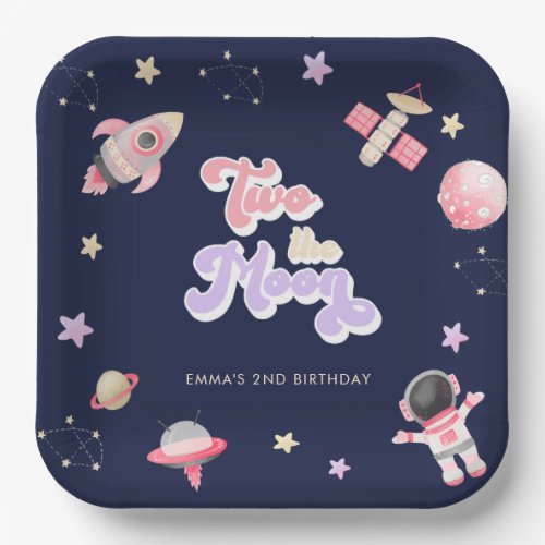 Pink Space Two the Moon Birthday   Paper Plates
