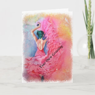PINK SPANISH DANCER GREETING CARD