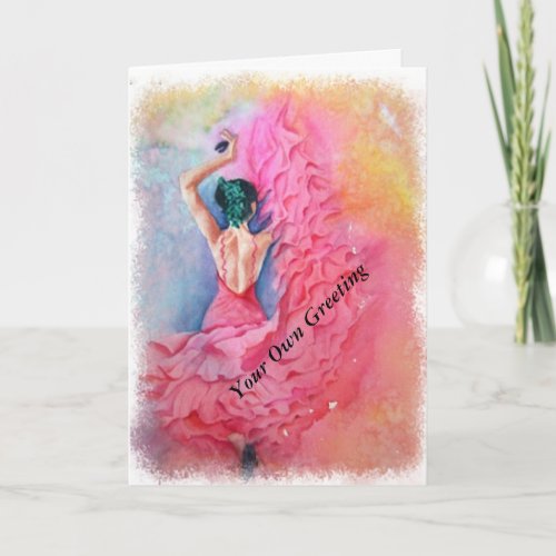 PINK SPANISH DANCER GREETING CARD